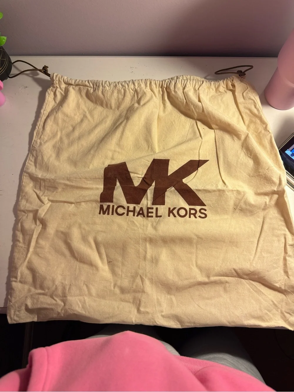 Michael Kors Cream Cotton Dust Bag with Brown MK Logo